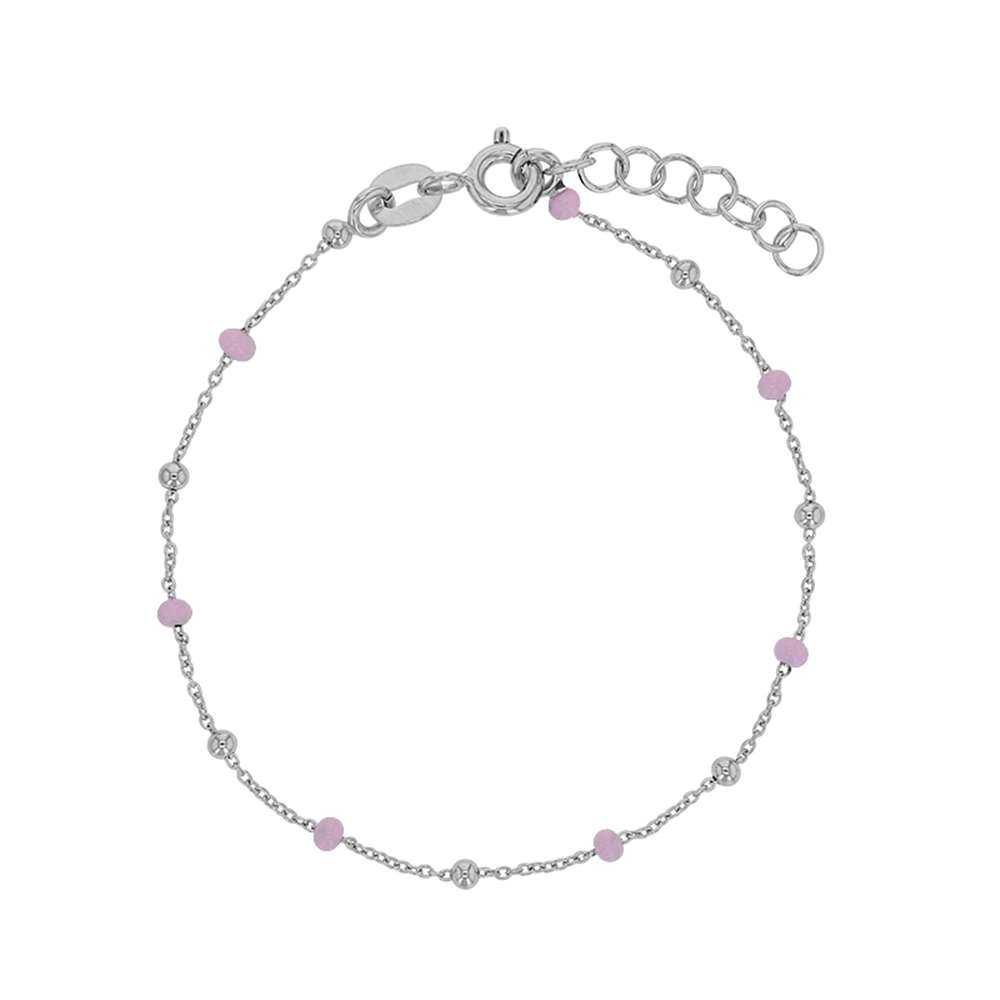 Bracelet argent 925/1000 rhodié et boules recouvertes d'émail rose (31812833ROS)