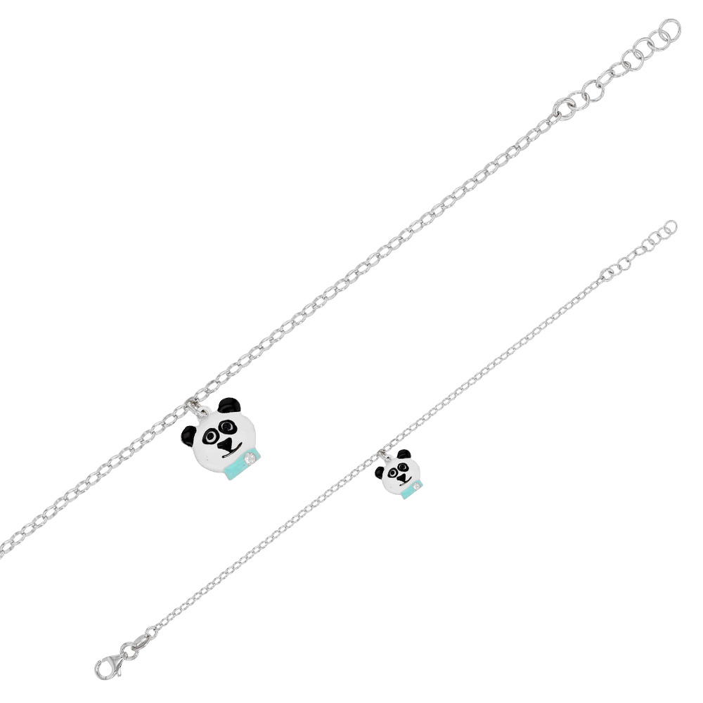 Bracelet avec tête de panda émaillé et en argent 925/1000 rhodié (31812782)