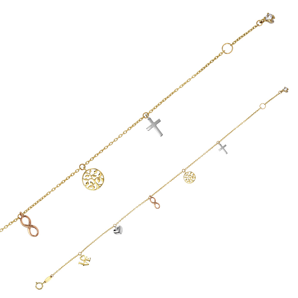 Bracelet en Or 375/1000 avec pampilles en or blanc, jaune et rose (398054)