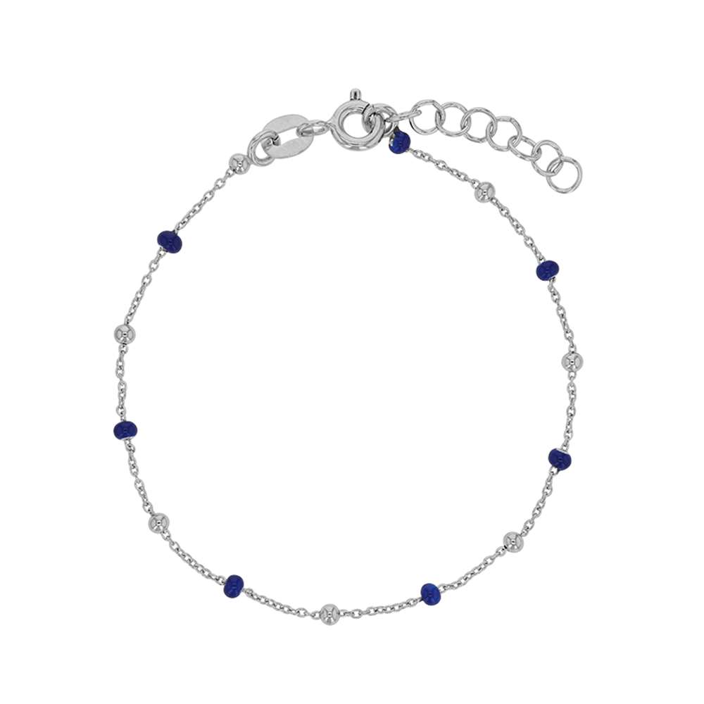 Bracelet argent 925/1000 rhodié et boules recouvertes d'émail bleu marine (31812833B)