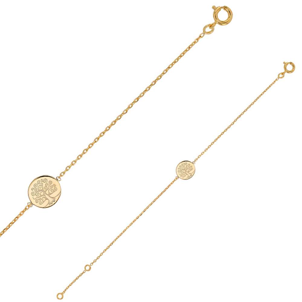 Bracelet plaqué or avec rond orné d'un Arbre de vie gravé (328007)