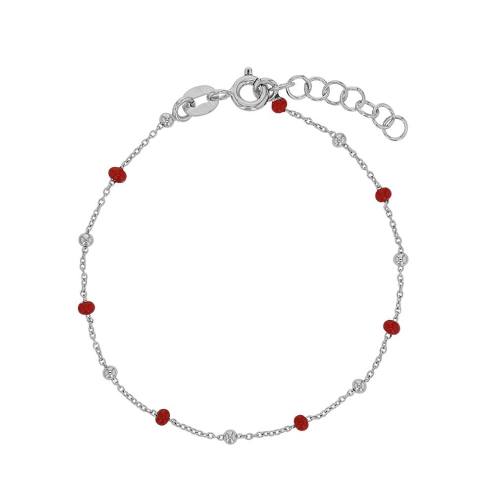 Bracelet argent 925/1000 rhodié et boules recouvertes d'émail rouge (31812833ROU)