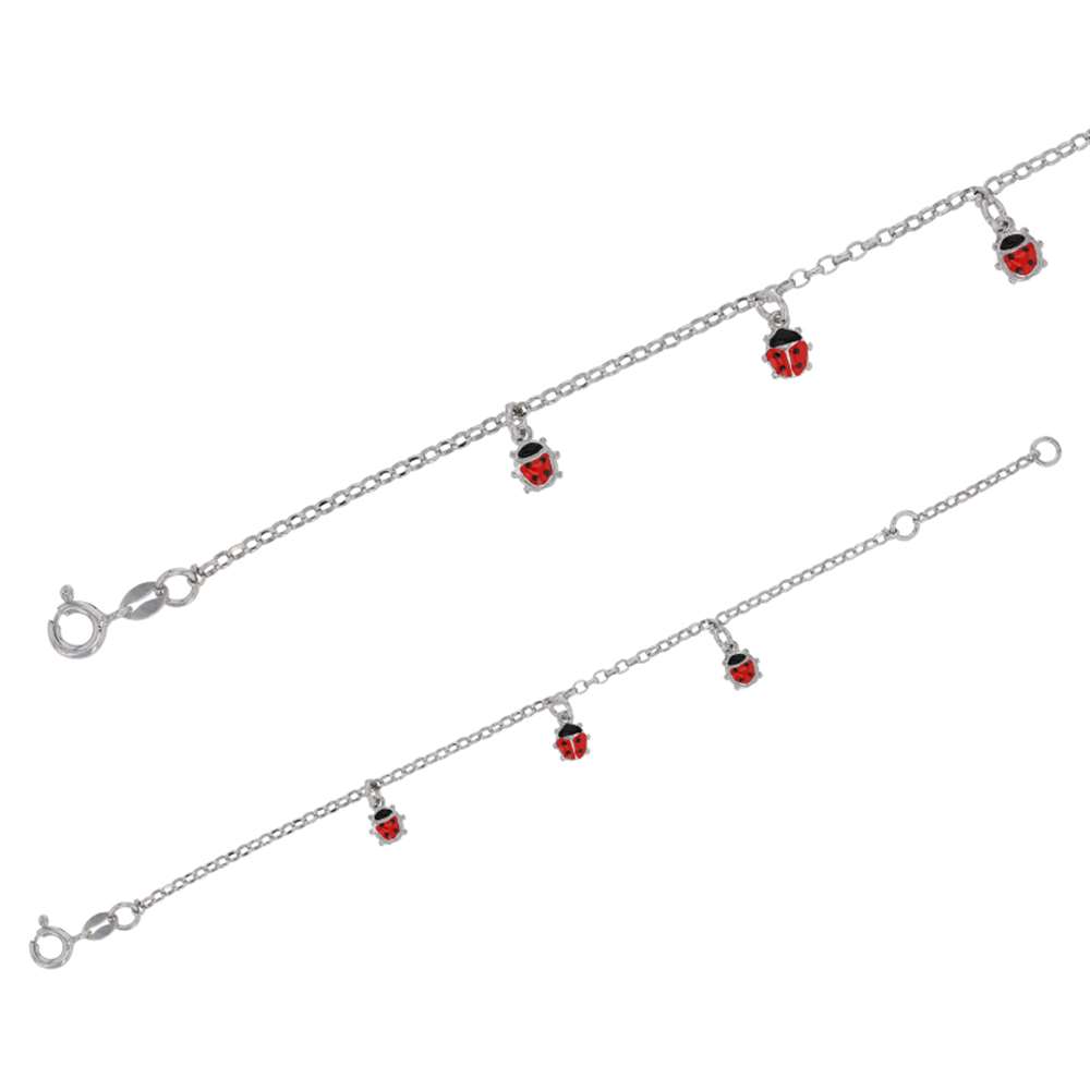Bracelet en Argent 925/1000 rhodié et pampilles coccinelle en émail rouge (318114)
