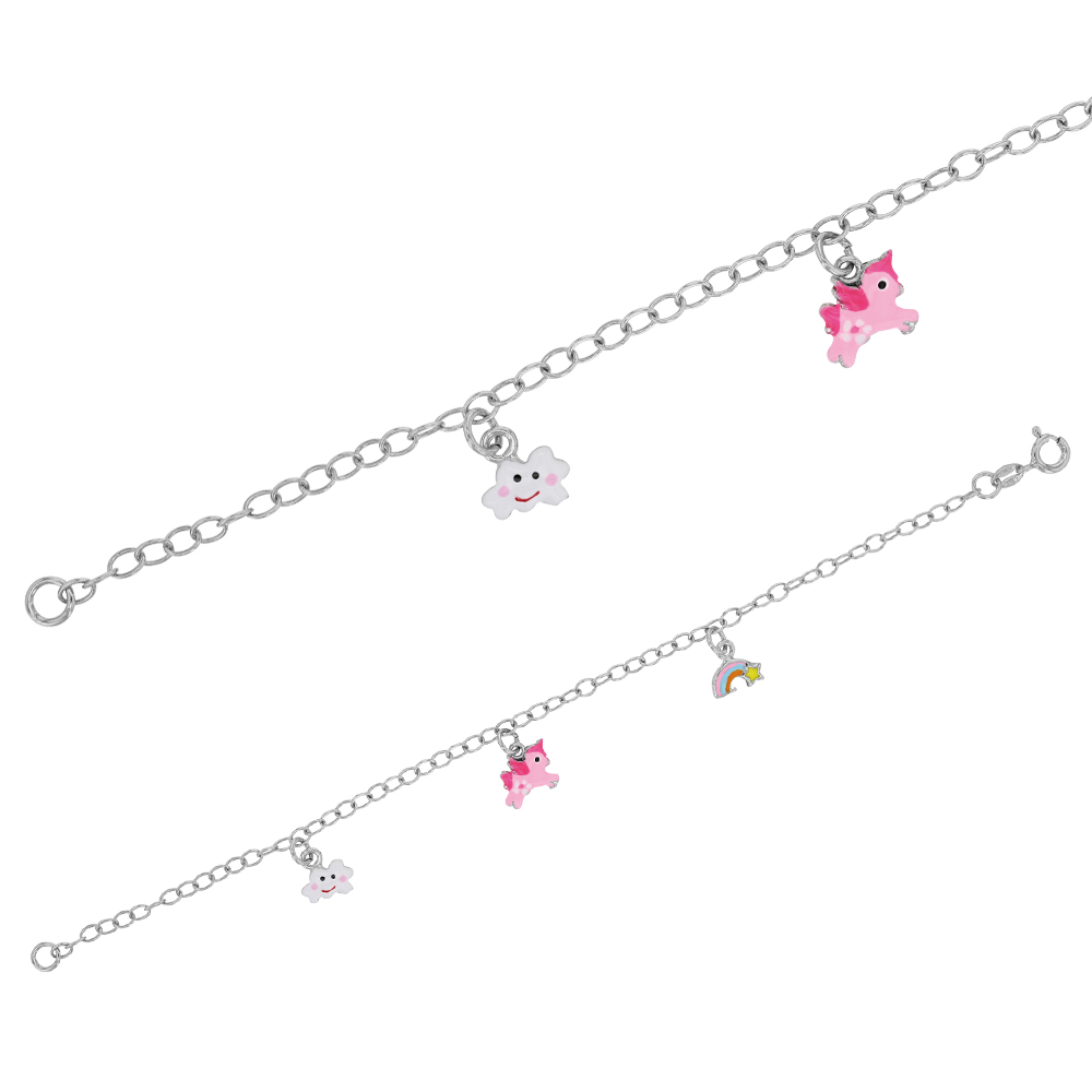 Bracelet argent rhodié pendants nuage, licorne et arc-en-ciel (31812631)