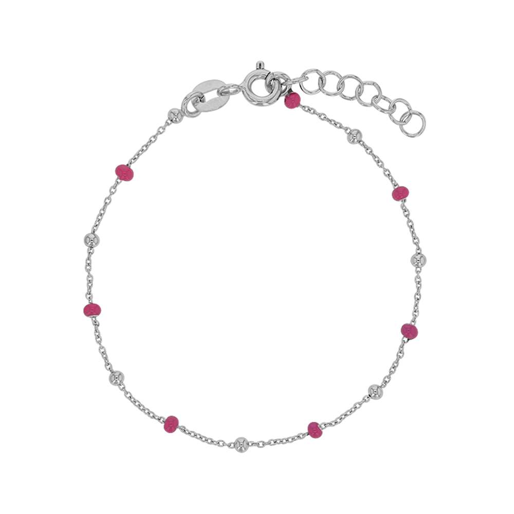 Bracelet argent 925/1000 rhodié et boules recouvertes d'émail rose fuchsia (31812833F)