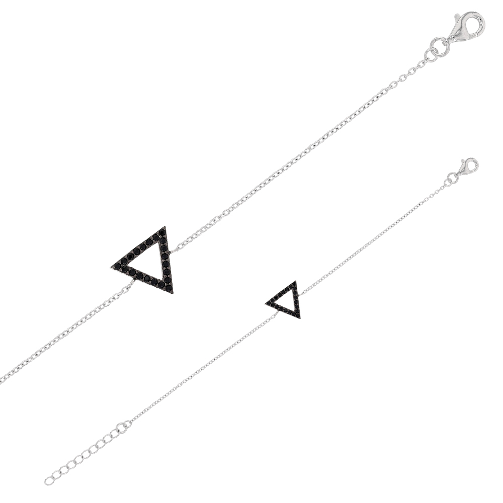 Bracelet triangle en argent rhodié et pierres synthétiques noires (318421)