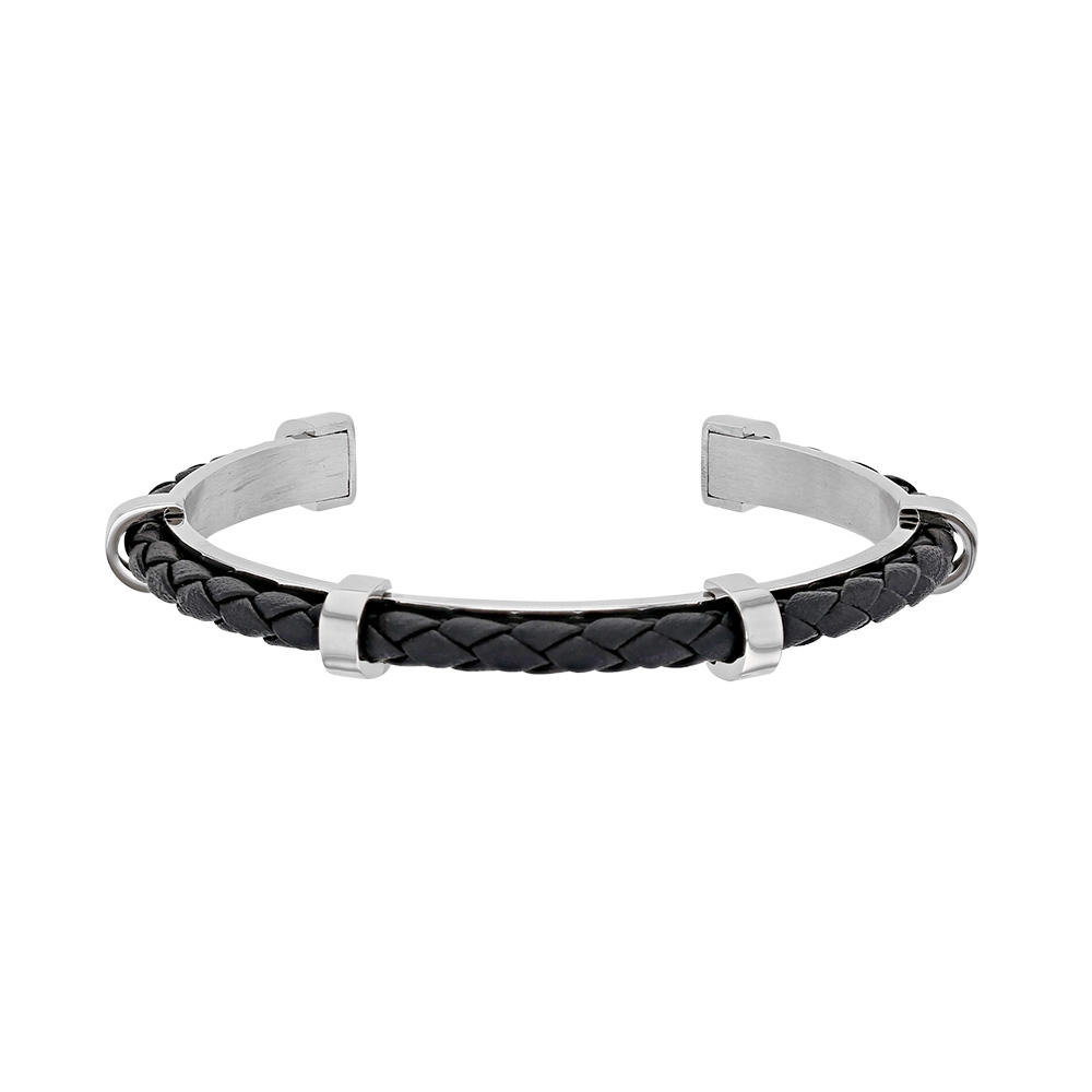 Bracelet ouvert en acier avec un cordon synthétique noir (318028)