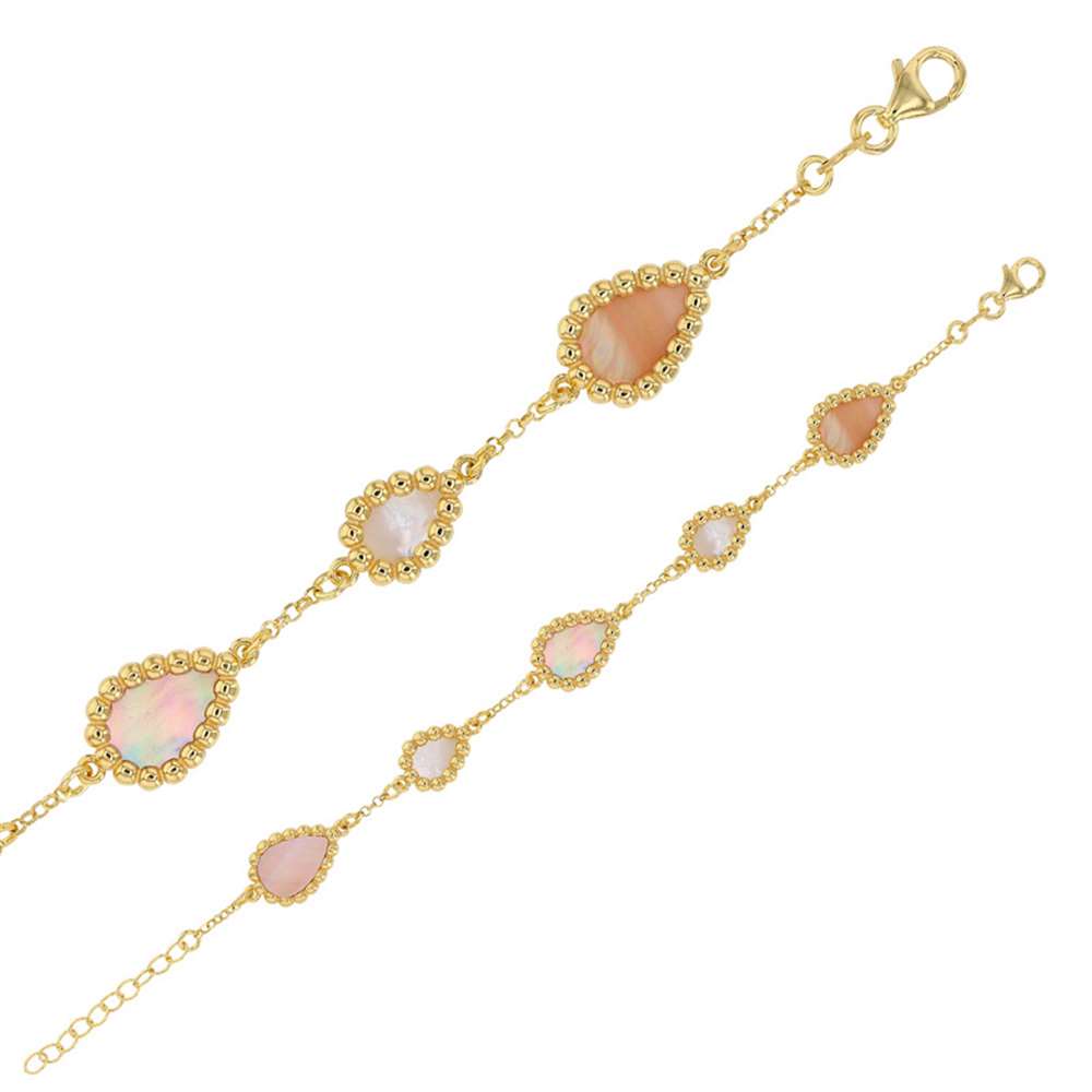 Bracelet MADRE PERLA gouttes perlées argent 925/1000 doré avec nacre blanche et rose (318128235D)