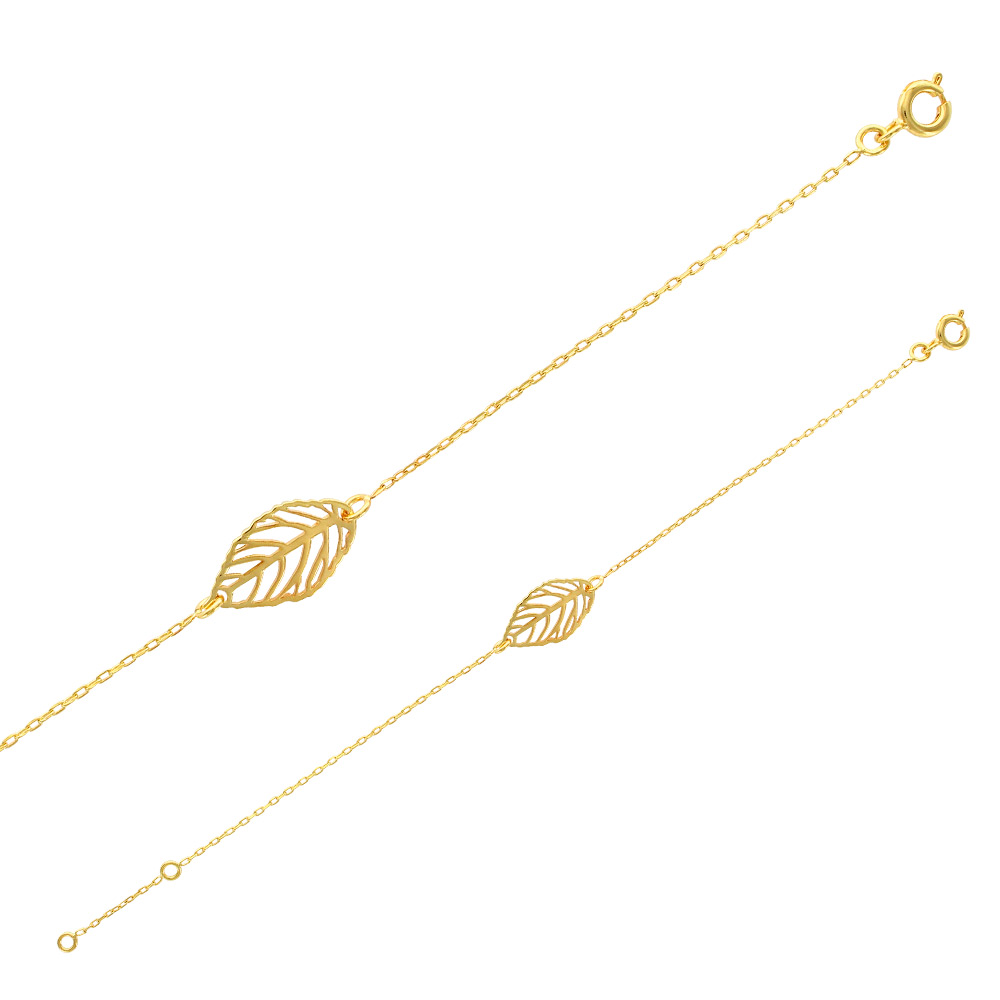 Bracelet feuille ajourée en plaqué or, (18 cm)