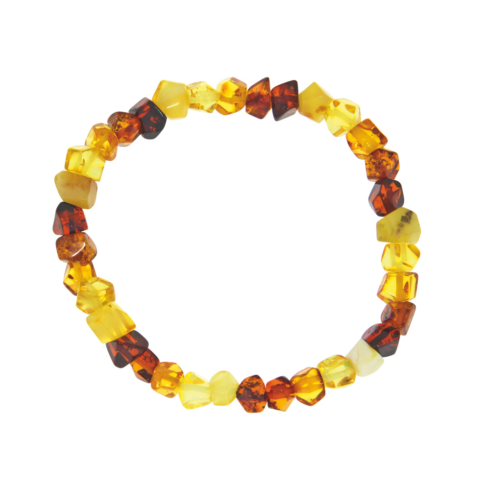 Bracelet élastique en petites pierres d'ambre de formes diverses (31812570)