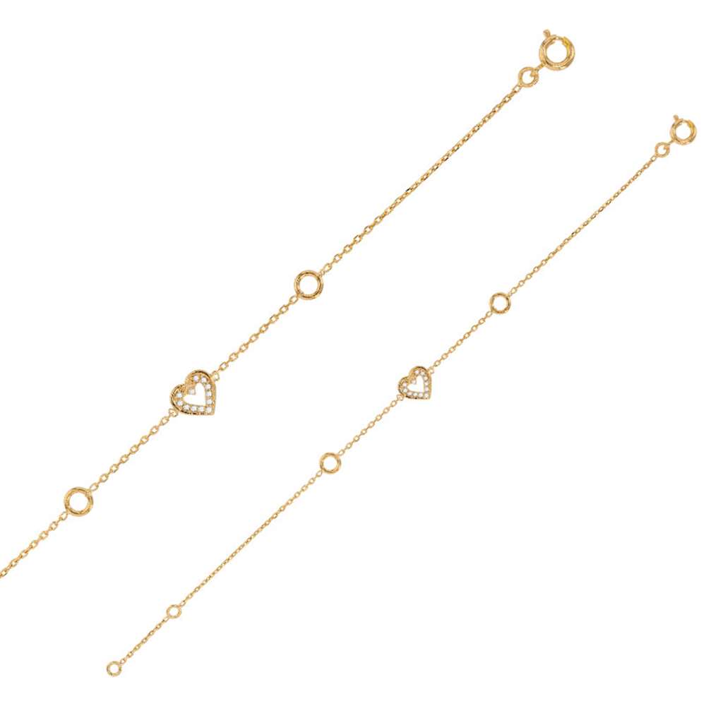 Bracelet orné de ronds ajourés et d'un coeur ajouré empierré en plaqué or (3286453)