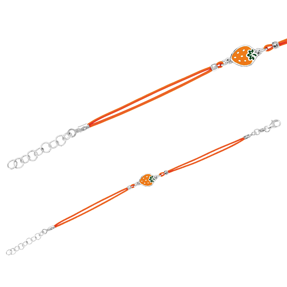 Bracelet cordon orange avec fraise laquée, fermoir argent rhodié (31810103)