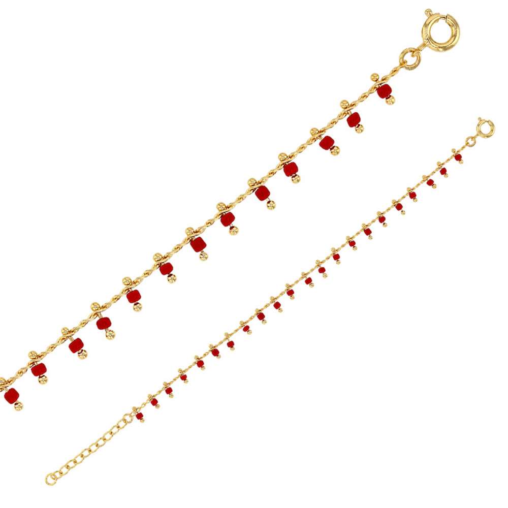 Bracelet plaqué Or avec pierres synthétiques couleur corail (3286445CO)