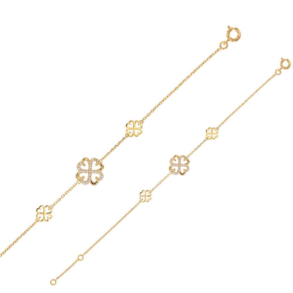 Bracelet orné de trèfles ajourés en plaqué or et oxyde de zirconium (3286457)