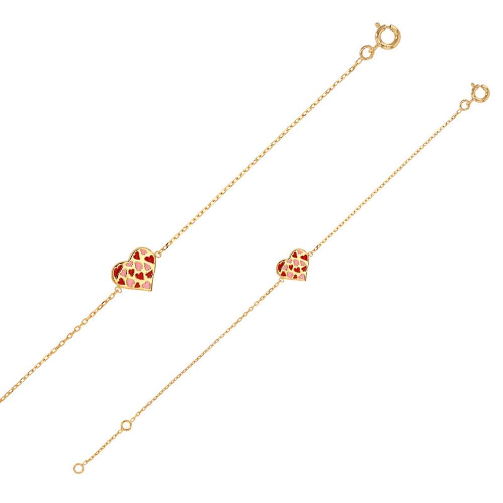 Bracelet coeurs en plaqué or et en émail rouge et rose (3286456)