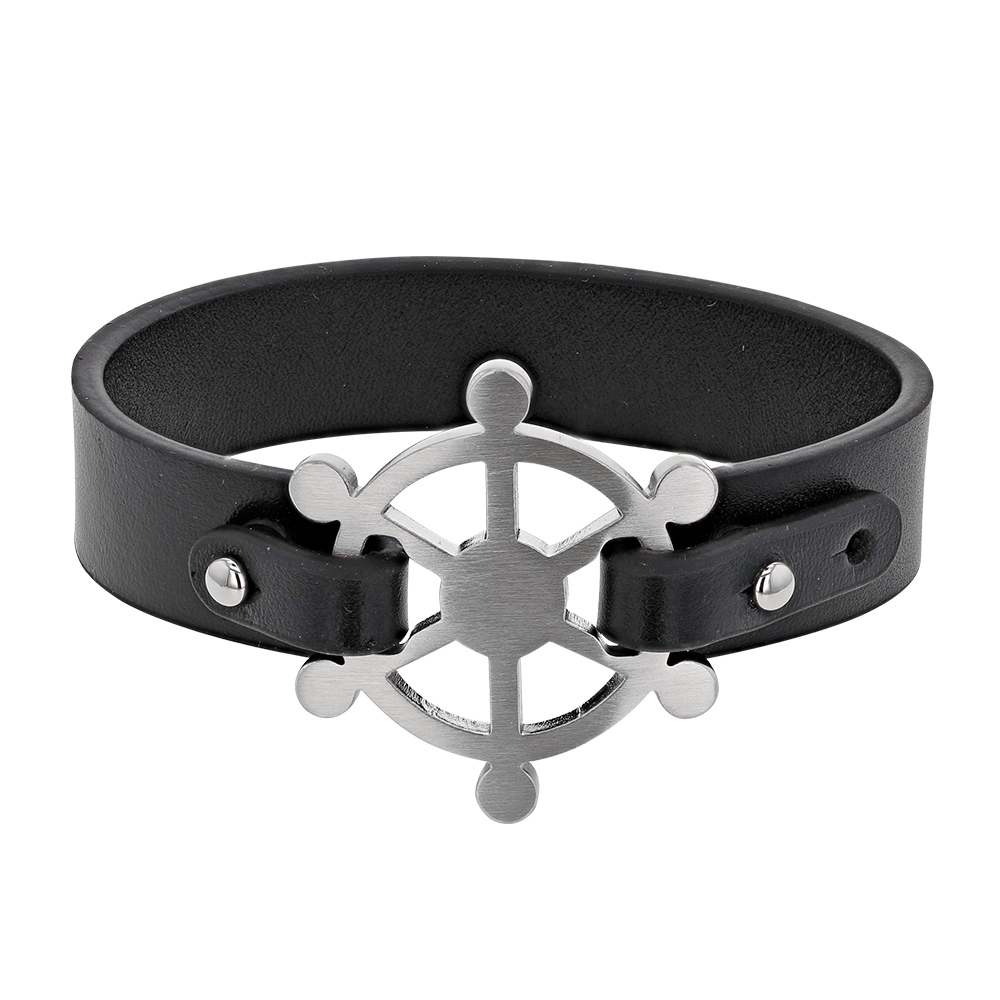 Bracelet croûte de Cuir de bovin finition nubuck noir barre de navire acier (318211)
