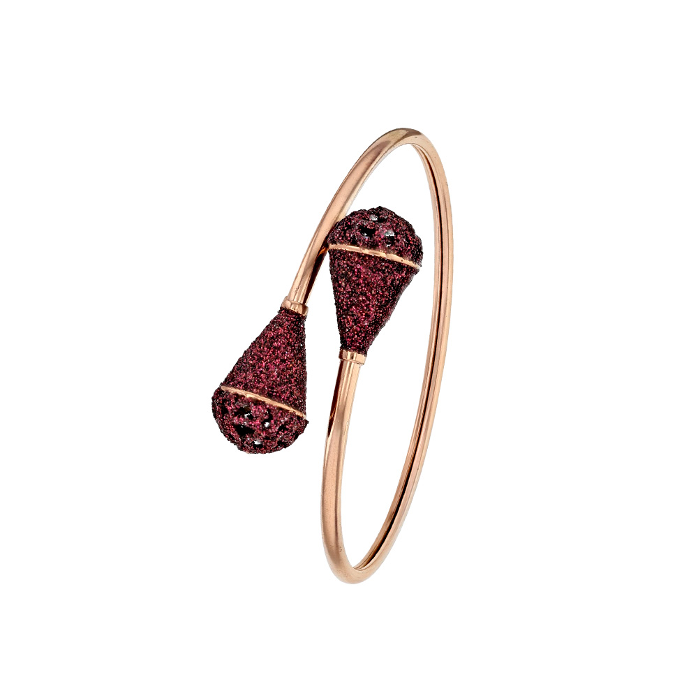 Bracelet flexible en acier doré-rose avec embouts pailletés couleur prune (318086RP)