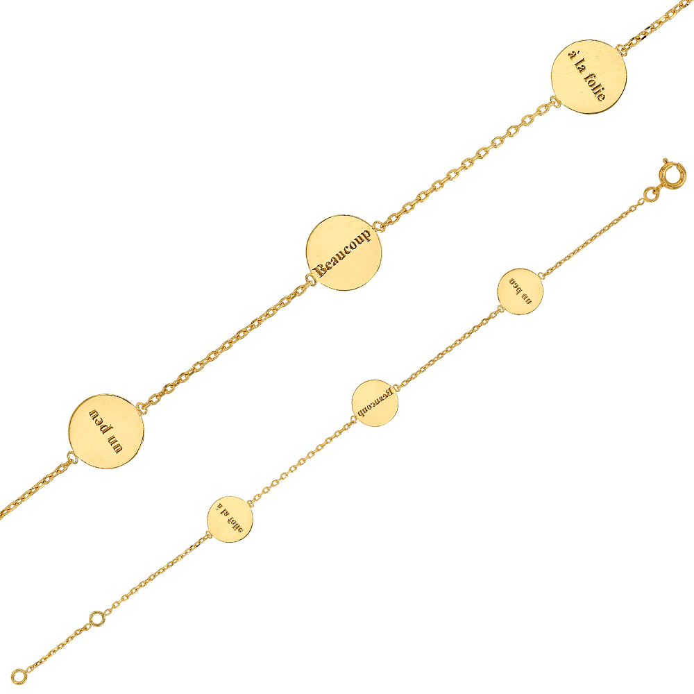 Bracelet en plaqué or avec 3 pastilles 'un peu', 'beaucoup' et 'à la folie' 16cm + 2 (3286419)