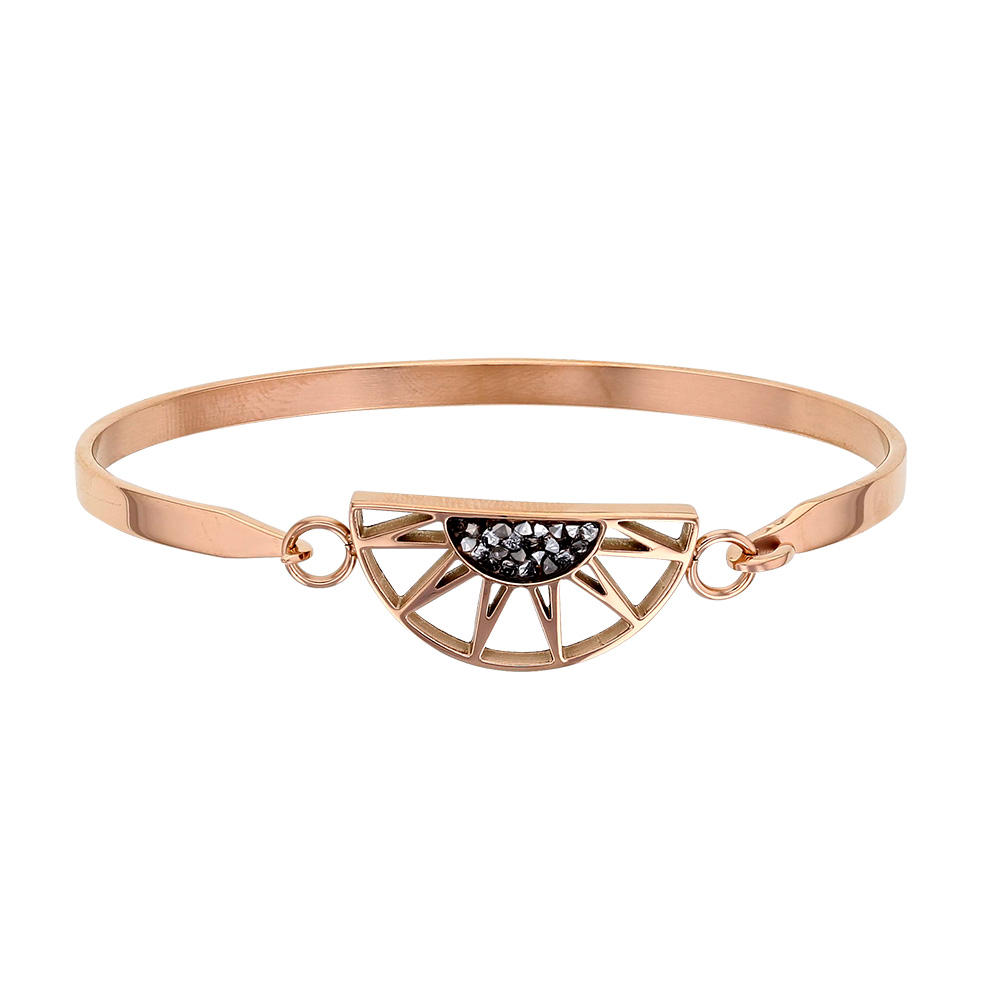 Bracelet demi-soleil en acier doré-rose orné de cristaux gris (318019R)