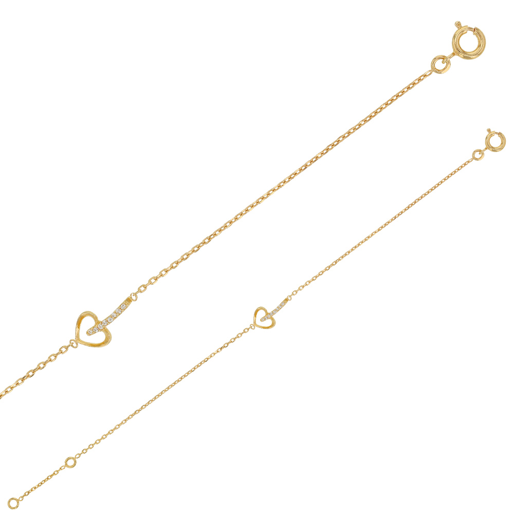 Bracelet coeur plaqué or avec tige serti d'oxydes (3286417)