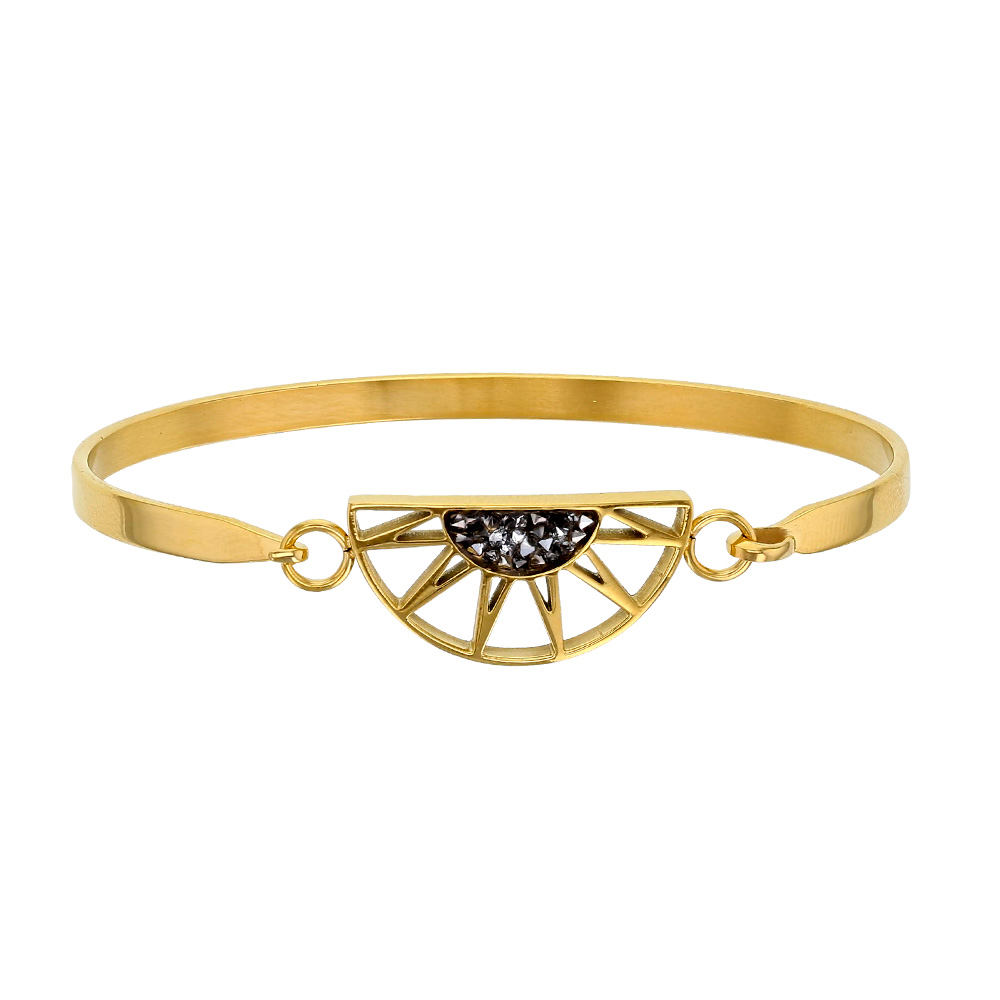 Bracelet demi-soleil en acier doré orné de cristaux gris (318019D)