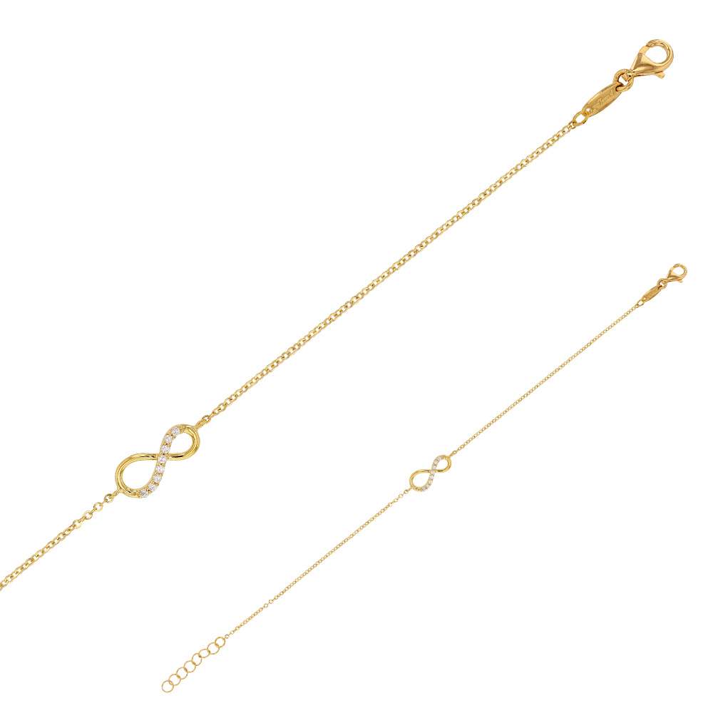 Bracelet Or 375/1000e avec symbole de l'infini serti d'oxydes de zirconium