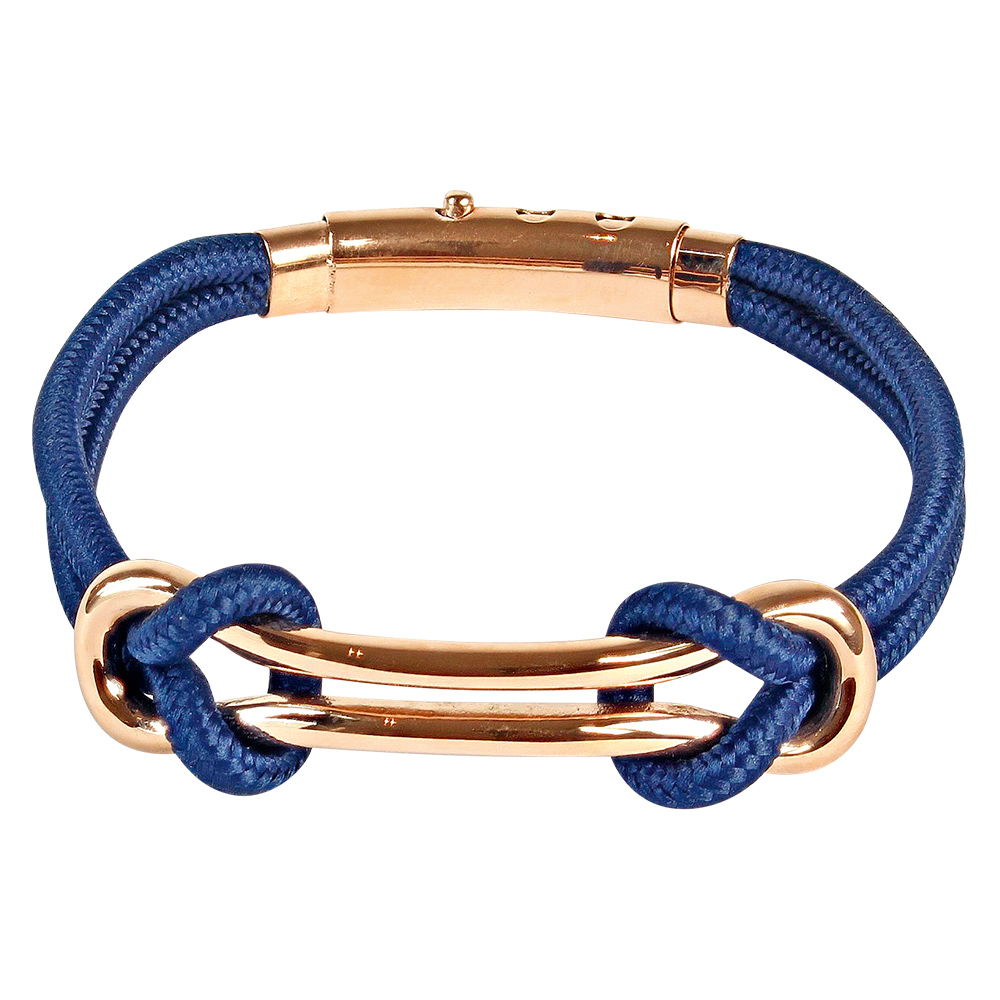 Bracelet acier doré rose et cordon nylon bleu (318394R)