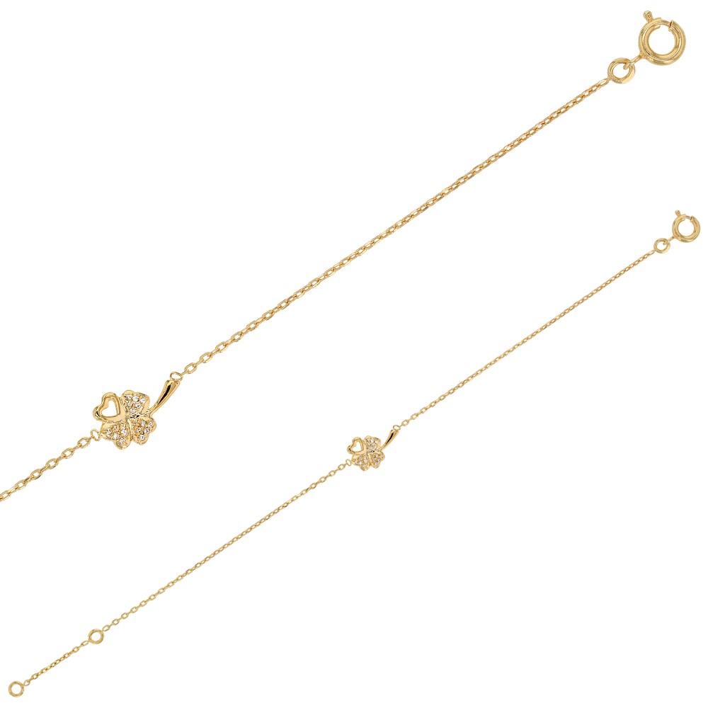 Bracelet trèfle en plaqué or avec trois feuilles microserties et une ajouréé (3286421)