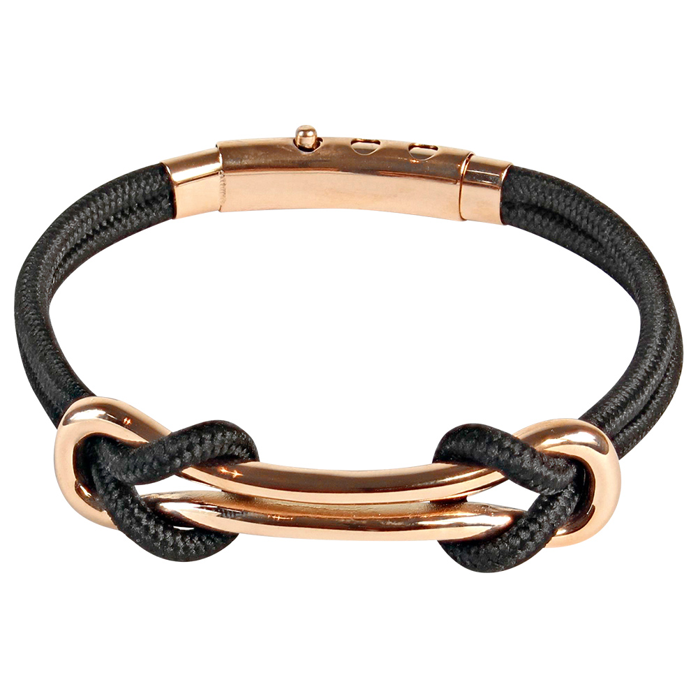 Bracelet acier doré rose  et cordon en nylon noir (318395R)