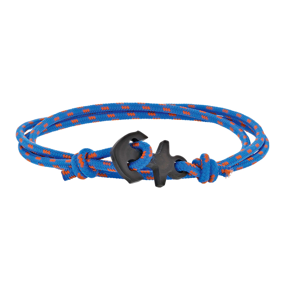 Bracelet marin nylon bleu avec quelques touches d'orange, ancre carbone (318215)