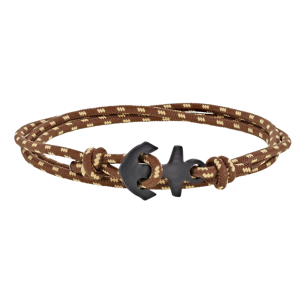 Bracelet marin nylon marron avec touche de beige, ancre carbone (318216)