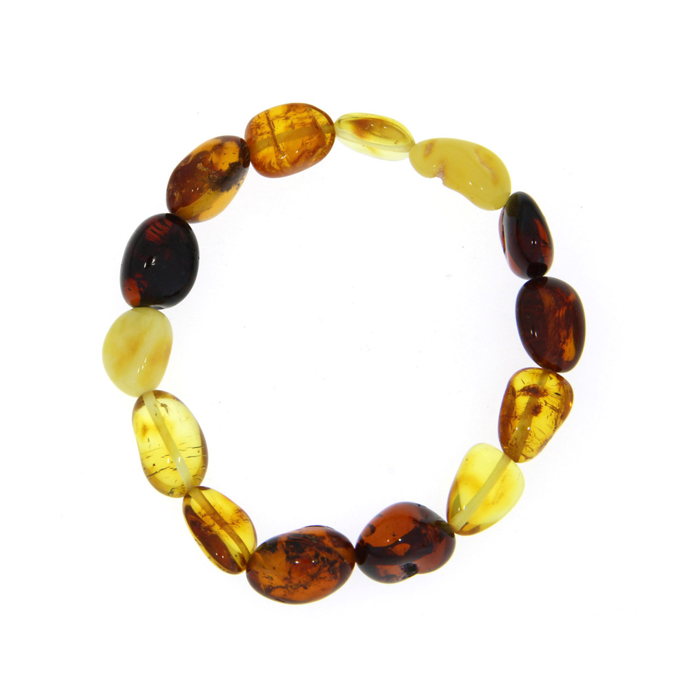 Bracelet élastique en ambre cerise, cognac, miel et citrine (31812569)