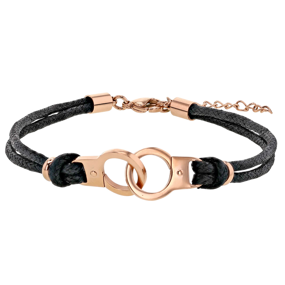 Bracelet menottes acier doré rose et cordons en coton (318398)