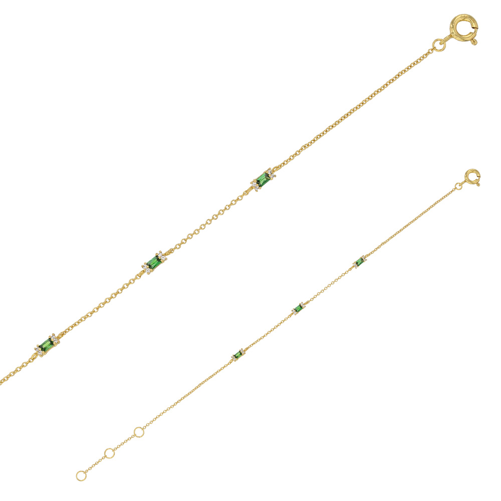 Bracelet argent 925/1000 doré orné d'oxydes de zirconium vert et blanc (318053)
