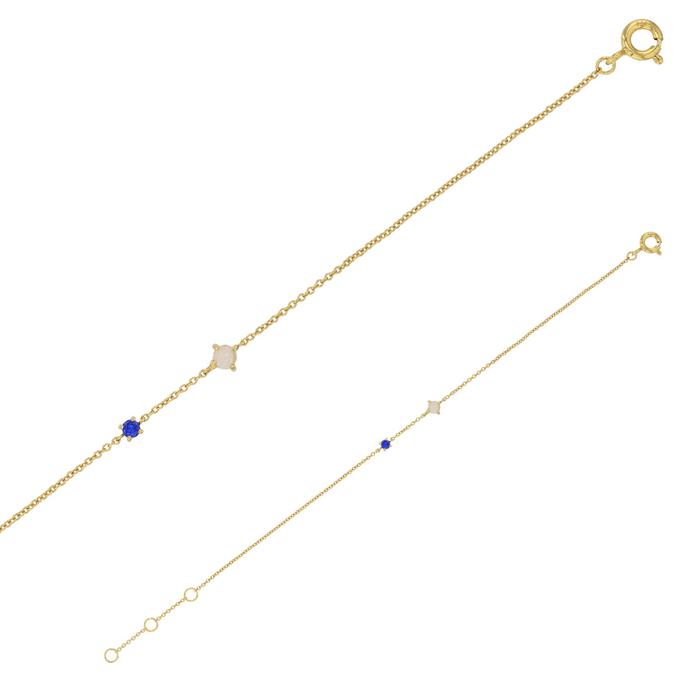 Bracelet en argent 925/1000 doré avec oxyde de zirconium bleu et pierre de lune (318054)