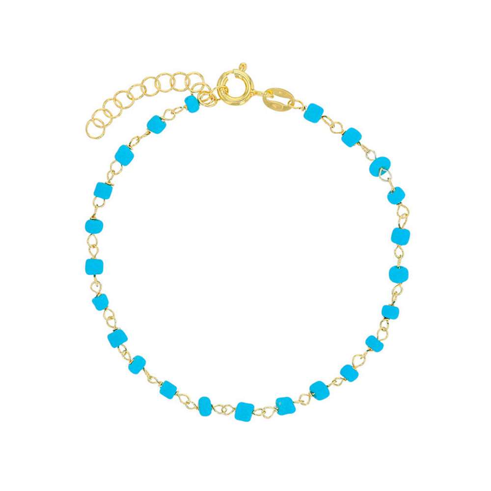 Bracelet PERLAS LATINAS perles de verre bleu turquoise, argent 925/1000 doré (31812826DT)