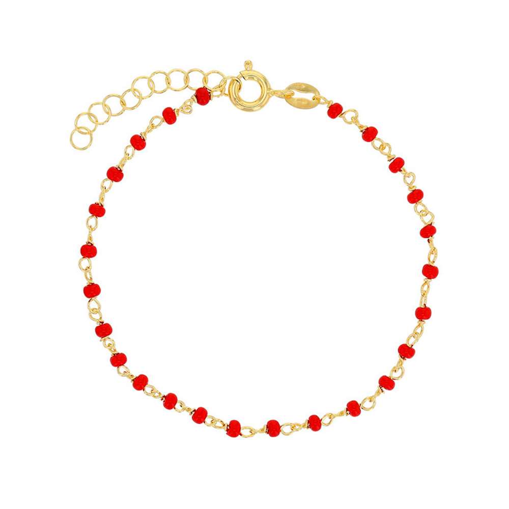 Bracelet PERLAS LATINAS perles de verre rouge, argent 925/1000 doré (31812826DRF)