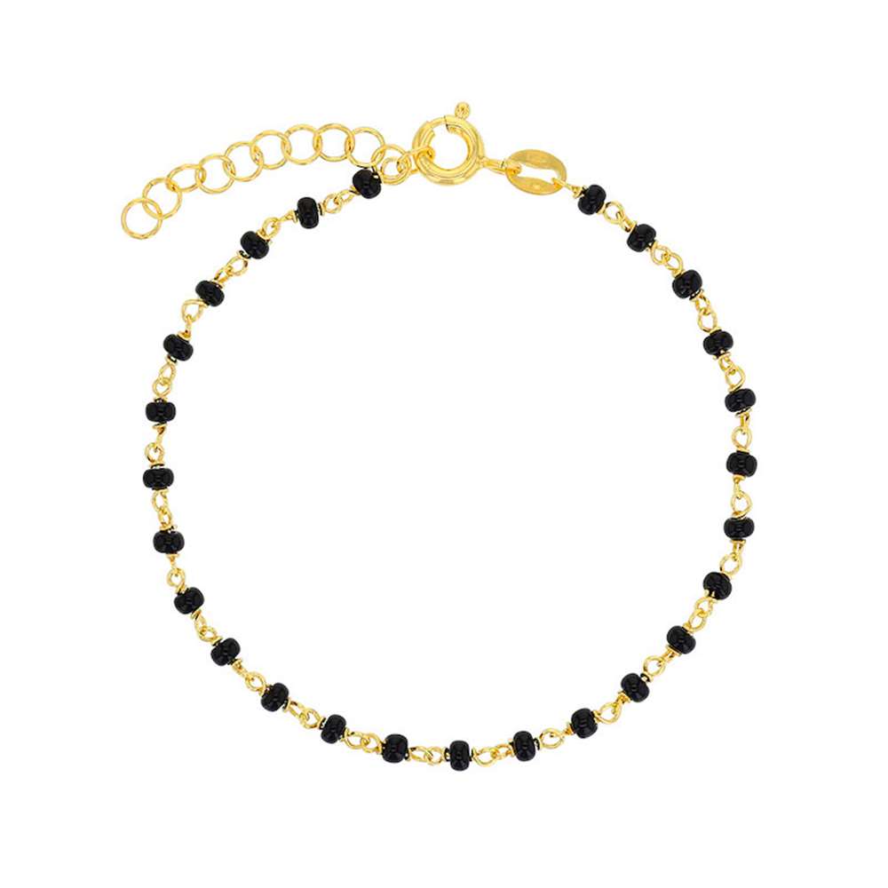 Bracelet PERLAS LATINAS perles de verre noir, argent 925/1000 doré (31812826DN)