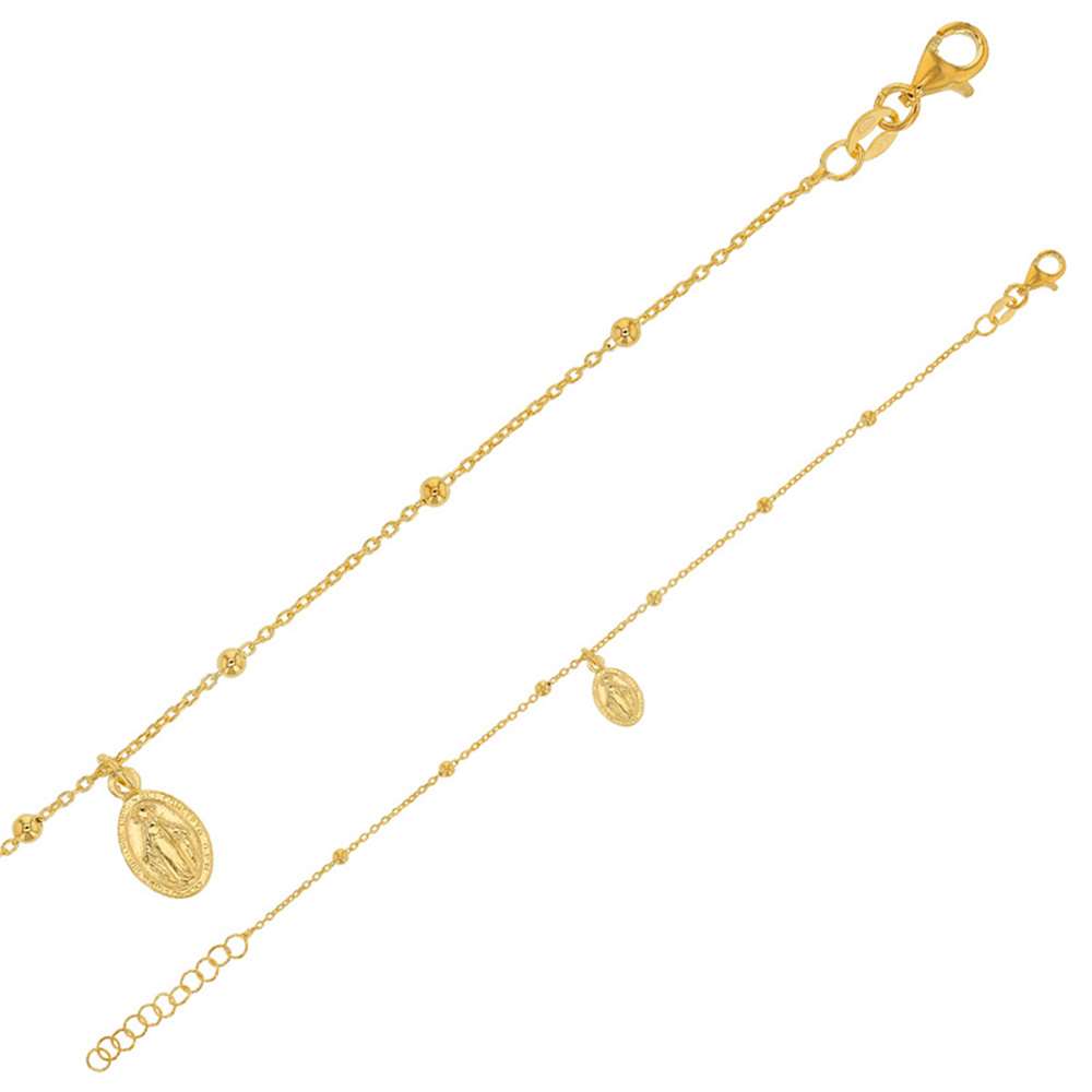 Bracelet GYPSY MARIA orné de boules et médaille Madone argent 925/1000 doré (318431)
