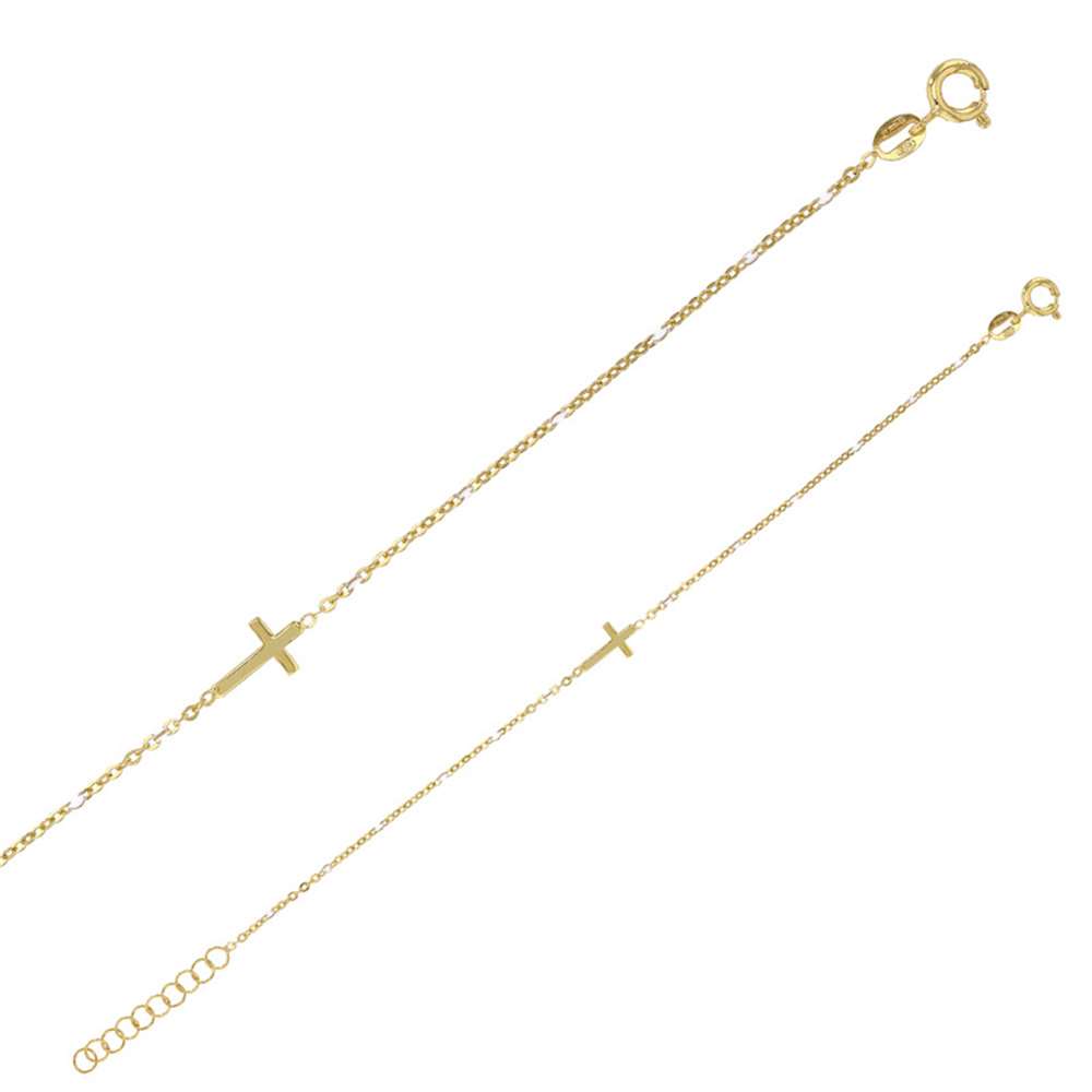 Bracelet GYPSY MARIA croix et perles émaillées blanches, argent 925/1000 doré (31812846DB)