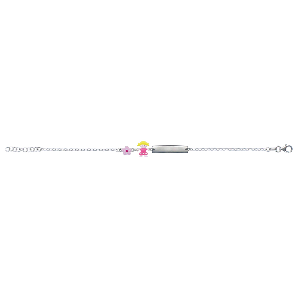 Identité bébé en argent rhodié avec petite fille et fleur (31812438)