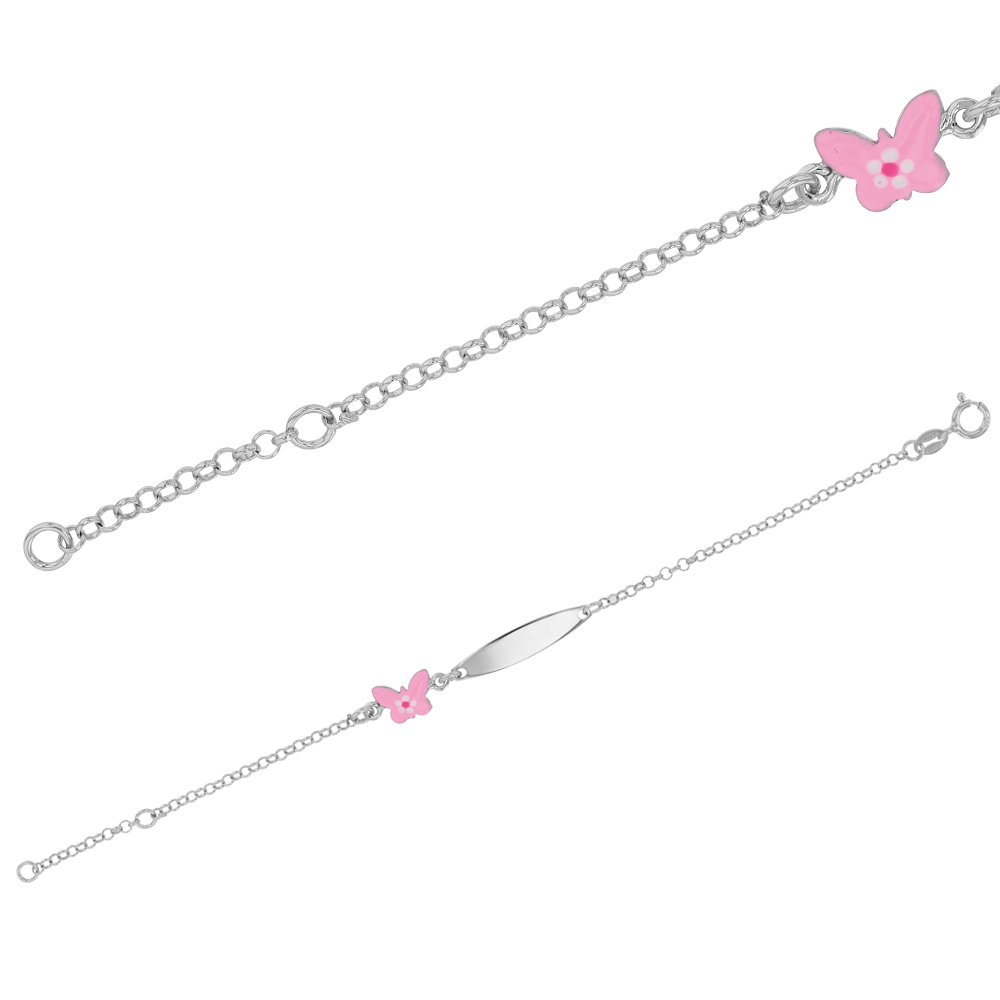 Identité bébé ovale en argent rhodié ornée d'un papillon (31812634)