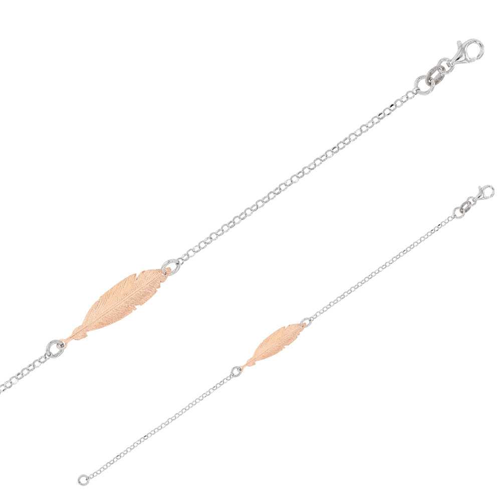 Bracelet avec feuille en argent 925/1000 rosé (19 cm)