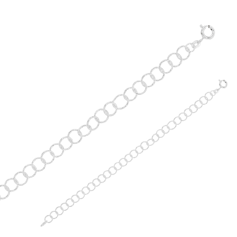 Bracelet maille fantaisie cercle limée laser en argent 925/1000 (19 cm)