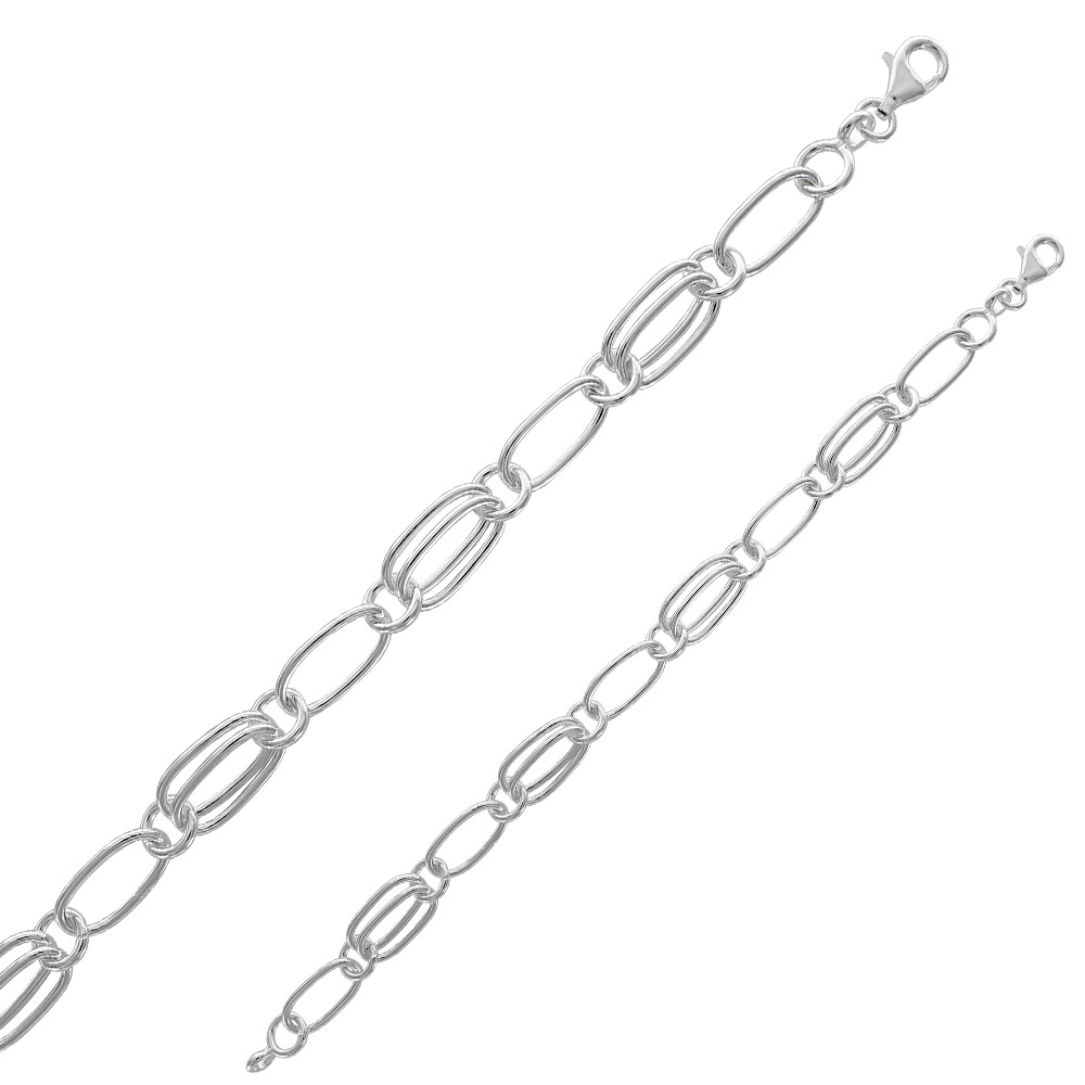 Bracelet à maille ovale alterné ronde en argent 925/1000 (21 cm)