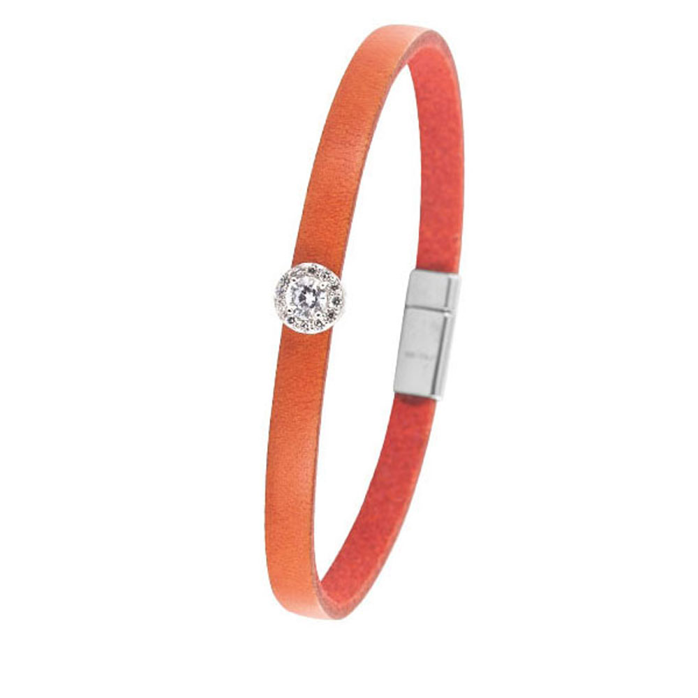 Bracelet cuir et argent 925/1000e (18 cm) - Orange