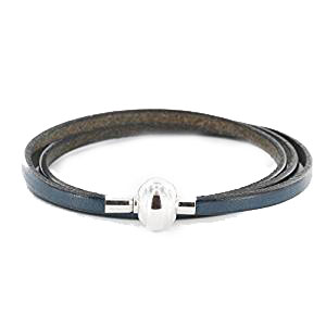 Bracelet triple tours (50 cm) - Cuir de veau bleu - Fermoir à vis aimanté Acier 