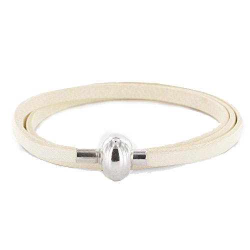 Bracelet triple tours (50 cm) - Cuir de veau blanc - Fermoir à vis aimanté Acier 