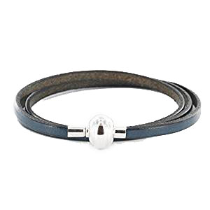 Bracelet triple tours (54 cm) - Cuir de veau bleu - Fermoir à vis aimanté Acier 