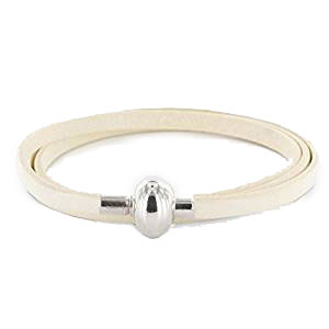 Bracelet triple tours (54 cm) - Cuir de veau blanc - Fermoir à vis aimanté Acier 